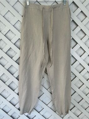 IXIMO 100% linen drawstring back elastic tapered pants Sz S